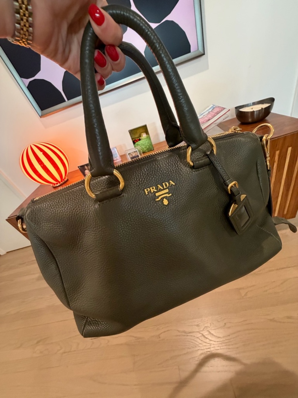 Prada Olive Green Leather Top-Handle/Messenger Bag with Gold Hardware - Picture 2 of 11